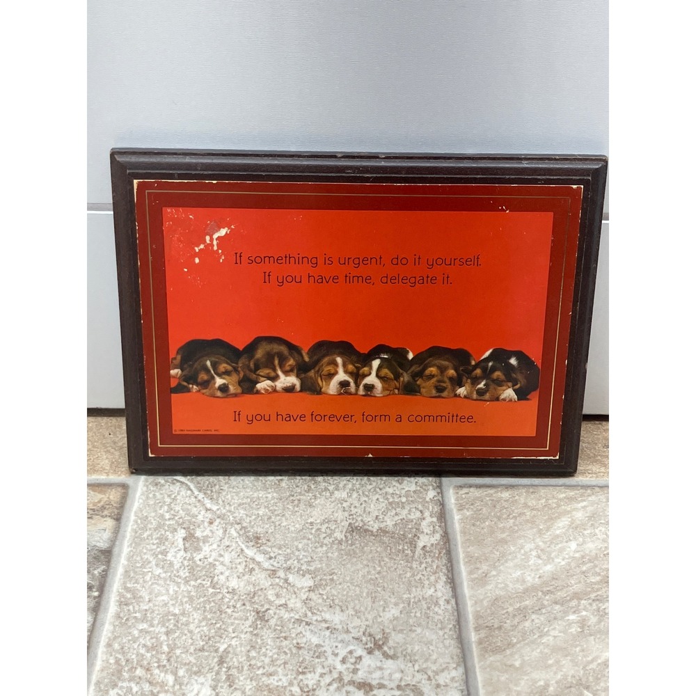 Vintage 1980 Hallmark Beagle Puppy Office Humor Wood Wall Plaque 8x6 Red